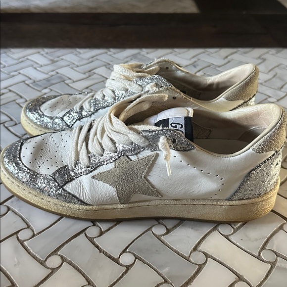 Rare! Golden Goose Women's Glitter Silver and White Sneakers - ball star size 38 - Picture 5 of 7